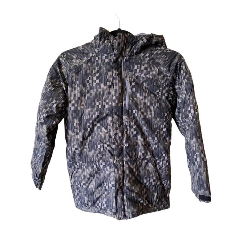 Columbia Boys Printed Hooded Long Sleeve Full Zip Jacket Gray Black Medium